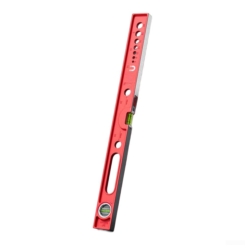 Righello di misurazione in alluminio pressofuso con fiala trasparente e attacco magnetico per attività di allineamento verticale, rosso, 60 cm (600 mm)