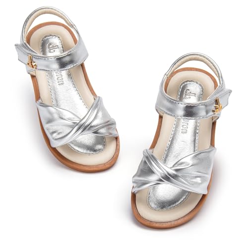 Image of THEE BRON Toddler Girls Sandals Wedding Flower Girl Dress Shoes Open Toe Flats