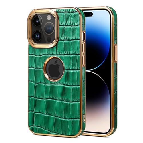 Étui en cuir iPhone 15 Pro Max de vachette ciré au motif crocodile