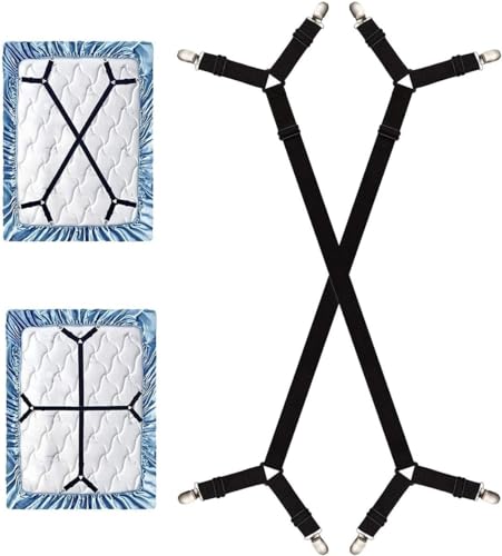 Lonnalee 2pcs Sangles de Support de Drap de lit Longues réglables Pinces pour Drap de lit, Tendeurs réglables en Croix pour Drap-Housse, Compatibles avec...