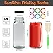 STARSIDE 8 oz Glass Juice Bottles with Lids 6 Pack - Square Reusable Drinking Jars for Juicing, Milk, Kombucha - Includes 1 Bottle Brush, 6 Colored Labels