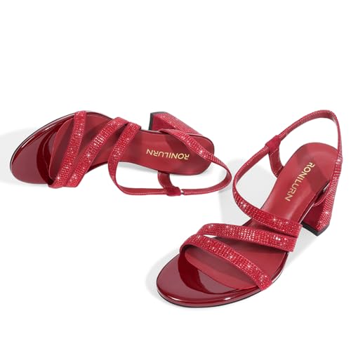 Heels For Women Heeled Sandals High Chunky Heels Strappy Open Toe Rhinestone Round Toe Comfortable Sparkly Dress Wedding Shoes Bridal Prom4