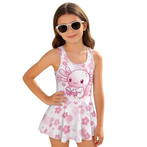 Entornuest Cherry Blossom Newt Swimsuits with Skirts for Girls One Piece Swimsuit with Attached Ruffle and Built in Shorts Liner for Beach Pool and All Day Outdoor Play-12-13