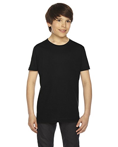 American Apparel Unisex Kids' Fine Jersey Crewneck Short Sleeve T-Shirt, Black, Youth: 8