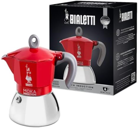 Bialetti 0006946 Moka Induction Stovetop Coffee Maker, 6 Cups, Red