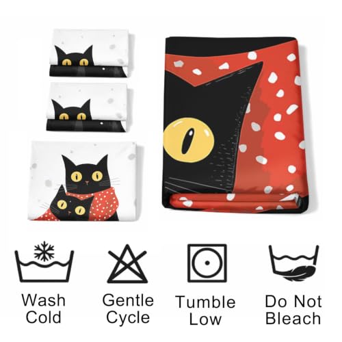 Housse de couette chat noir et pois avec drap-housse en microfibre