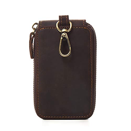 MULHUE Men's Genuine Leather Zip-around 6 Hook Key Case Car Key Holder Wallet Key Bag Zipper Protective Cover Wallet fob(Dark Brown) - Image 5
