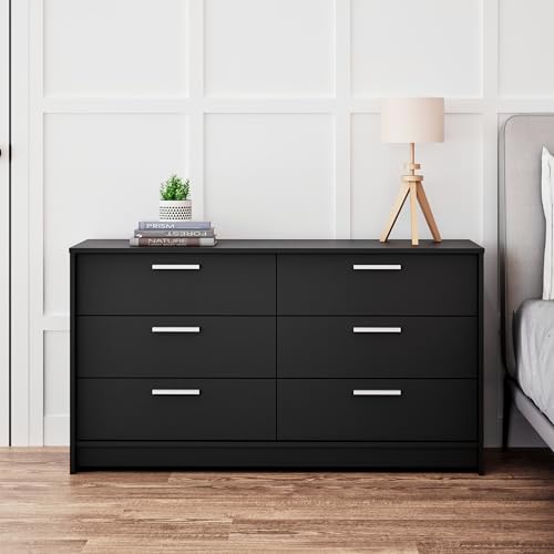 Image of Prepac Studio Essentials Dresser, Black Dresser for Bedroom, Chest of Drawers with 6 Drawers 17.5 inch D X 52.5 inch W x 28.5 inch H