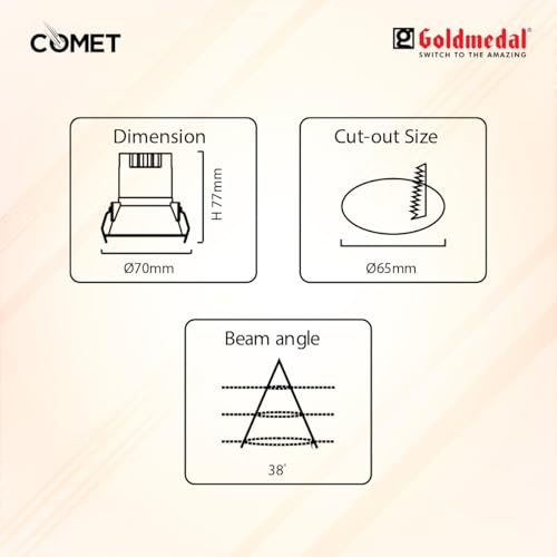 Image of Goldmedal Comet 7W LED COB Round Spotlight|Recessed Celing Light for Home,Office,Restaurant & Shop |Surge Protection up to 2.5kV | Warm White (3000K)