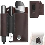 Leather Tool Belt Pouches Tool Holster EDC Pouch with Belt Clip, Multitool Sheath Pocket Organizer Includes Metal Clip, Fits Flashlight, Pen