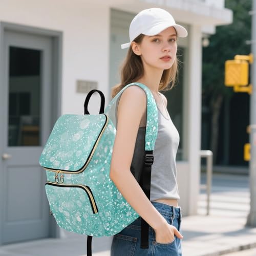 Mochila antirrobo mujer turquesa de viaje con pompón para escapadas urbanas 7