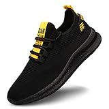 FUJEAK Herren Walkingschuhe Turnschuhe Fitnessstudio Sportschuhe Sneaker Running Tennis Schuhe Freizeit Straßenlaufschuhe Fashion Leichtgewichts Atmungsaktiv Schlüpfen Schuhe Schwarz gelb 42