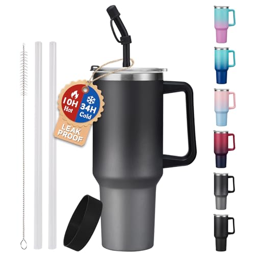 Image of ICIOI 40 oz Tumbler with Handle - Straw & Spout Lid, Insulated Coffee Mug