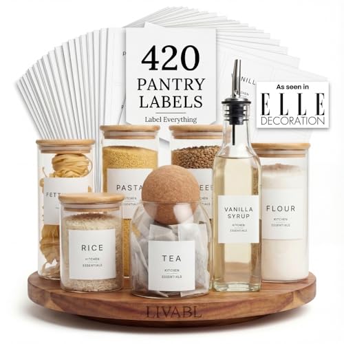Livabl Pantry Labels for Jars 420 White Minimalist Food Label Stickers