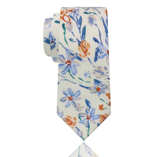 Image of Luckyvestir Mens Ties, Sage /Dusty Blue /Pink Floral Ties for Men, 2.76 inch Cotton Flower Necktie for Wedding /Groomsmen /Party