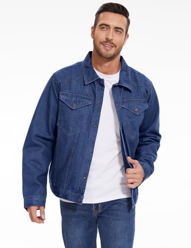 PEHMEA Men's Lined Flannel Denim Stylish Cowboy Trucker Coat Snap Button Rugged Western Shirts Jackets3