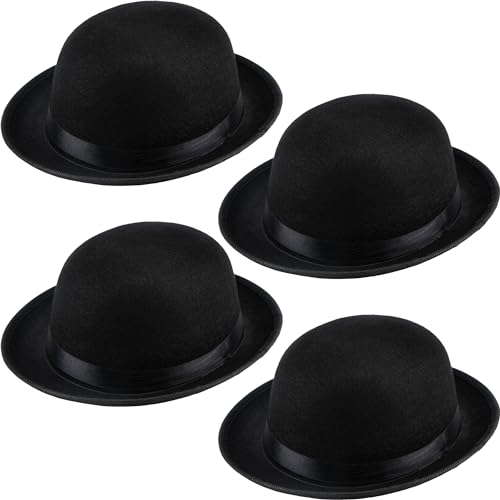 SGBETTER 4 Pack Kids Bowler Hats Black Derby Hat Bowler Top Hat Costume Accessories for Child Boys Girls Halloween Party Dress up