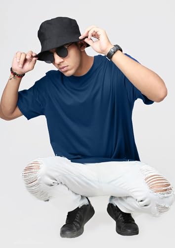 Image of Oversized Baggy Fit Drop Shoulder Half Sleeves Round Neck Solid Pure 100% Cotton T-Shirt for Men (Available in White, Black,Navy Color)