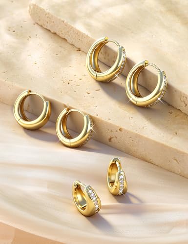 SAILIMUE 3 Pairs 14K Gold Plated Chunky Hoop Earrings for Women Trendy - image 7