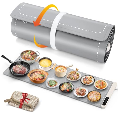 Image of FYY Extra Long Warming Mat for Food - Rapid and Full Surface Heating, 6 Temp Settings, 6H Timer, Rollable Portable Food Warming Mat for Gatherings, Parties, Keep Meal Warm (XXX Large Size, Gray)
