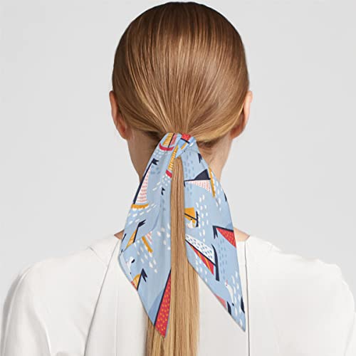 Seagull Sailboat Square Silk Hair Scarf for Women, Lightweight Summer Head Scarf for Girls Wedding Travel Yoga Handkerchief Shawl Sunscreen Scarves Hair Accessories 23.6 Inches4