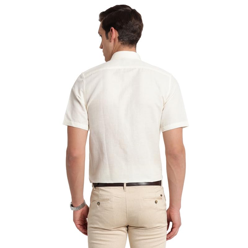Image of Turtle Men Cotton Linen Slim Fit Solid Formal Shirt
