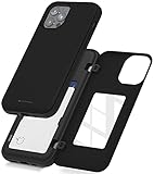 Goospery for iPhone 12/12 Pro (2020) 6.1-Inch Card Holder Wallet Case, Protective Dual Layer Bumper Phone Back Cover with Hidden Mirror - Black