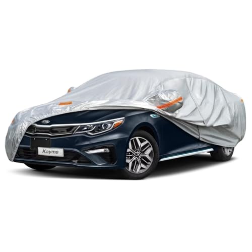 Kayme Sedan Car Cover Fit for Kia Optima/Hybrid (2001-2020) Automobiles All Weather Waterproof, Outdoor Cover Sun Rain Protection, with Lock and Zippe