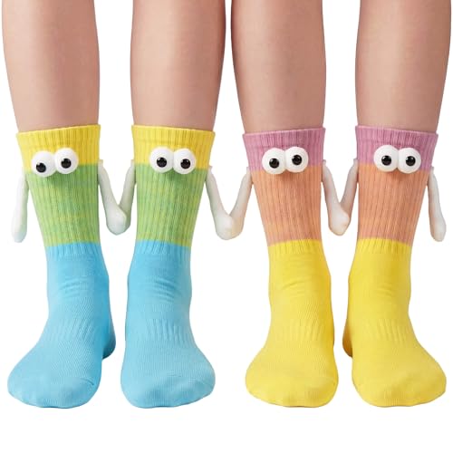NUVCELKA Magnetic Holding Hands Socks - Funny Crazy 3D Doll Cotton Socks Gift for Couples Friends Kids and Adults