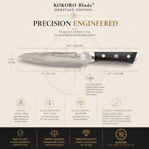 KOKORO 6” Utility Knife | Hand Forged | Kuro Wood Handle — view 4