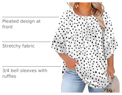 Image of Micoson Womens Plus Size Tops 3 /4 Ruffle Sleeve Crewneck Pleated Shirts