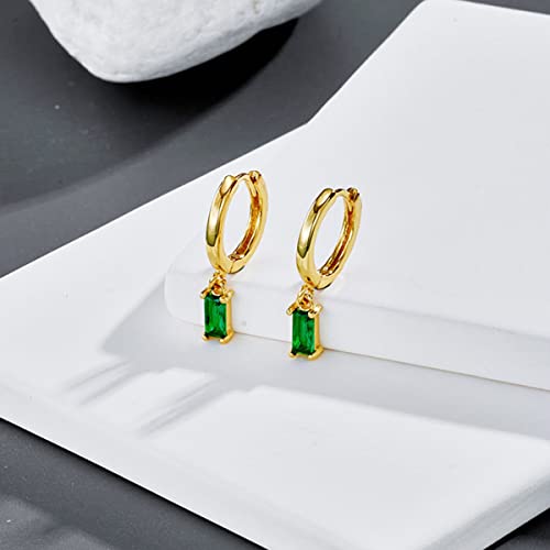 Green Earrings 18K Gold Plated Huggie Earrings With Dangle Simulated Emerald Earrings For Women Small Gold Huggie Hoop Baguette Earrings #TOP4