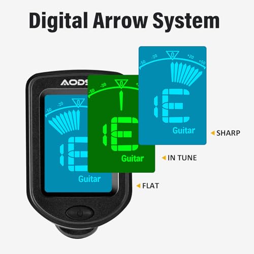 aodsk clip-on guitar tuner for string instrumentdigital electronic tunerlarge clear lcd displayrotatablesuitable for acoustic guitarukulelebassviolin and chromaticwith 10 guitar picks