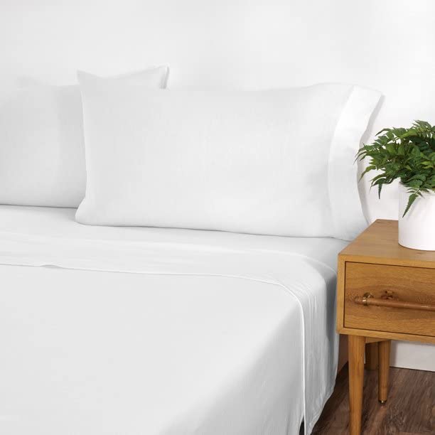 Image of Flat Bed Sheet with 1 Pillow Covers 600 Thread Count 100% Egyptian Cotton Bedsheet Super Single Size White Comfortable & Durable Sheet