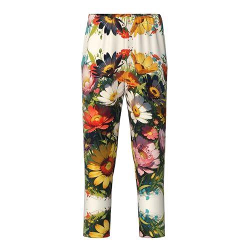 Pajama Pants Pajama Bottoms with Elastic Waistband Sleepwear Lounge Pants, Sunflowers Colorful Flowers