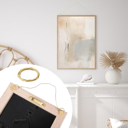 Image of Picture Hanging Kit - 10M Brass Hanging Wire, 30Pcs D Ring Picture Hangers with Screws and 30Pcs Aluminum Crimping Loop Sleeve for Wall Pictures Exhibition(Gold)