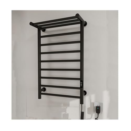 SdaryWare Toallero eléctrico Plateado para baño, con Enchufe a la Derecha, para Montaje en Pared, con Estante Superior, tendedero con Temporizador y Ajuste de Temperatura.,Black-Plug in Right