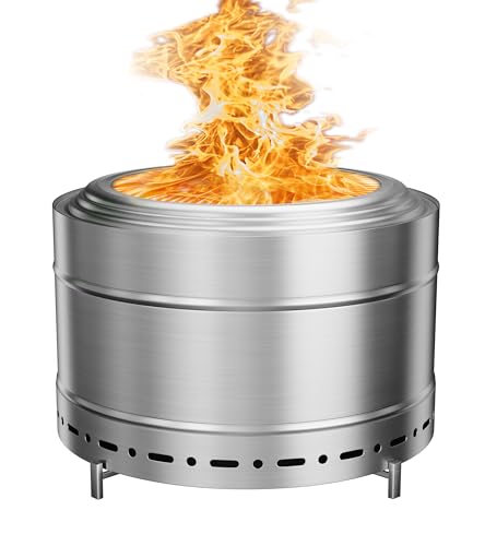 Large Smokeless Fire Pit 26" with Stand Wood Burning Stainless St...