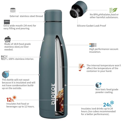 Image of BJPKPK 17oz Skinny Insulated Water Bottle, Stainless Steel Flask