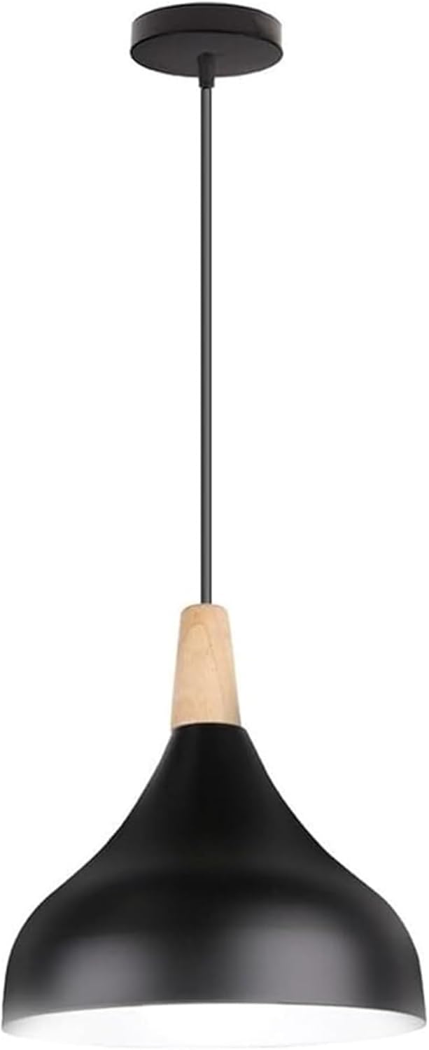 Lights Indoor Nordic with Wood Accent Dome Metal Shade Hanging Lamp Single Head Ceiling for Kitchen Island Dining Room Restaurant Living Room(Pink)/Black