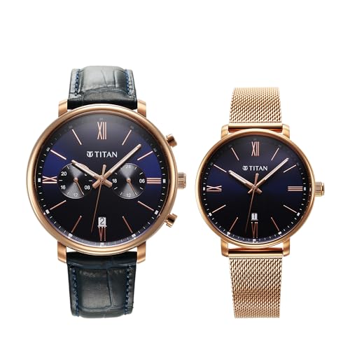 Titan Bandhan Quartz Analog with Date Blue Leather and Stainless Steel Strap for Couple-9400794207WZ01P (B0CR3TYV19) Amazon Price History, Amazon Price Tracker