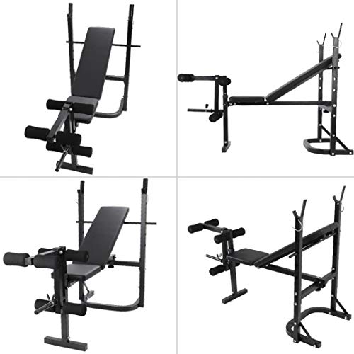 HUZONG Foldable Olympic Workout Weight Bench with Squat Barbell Rack, Adjustable Press Incline Bench, Preacher Pad, Leg Extension, Strength Training Weightlifting Fitness Equipment for Home/Office/Gym
