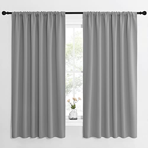 NICETOWN Short Curtains for Wide Window - Thermal Insulated Rod Pocket Blackout Drapes/Draperies for Dining Room (2 Panels, W62 x L63 inches, Silver Grey) Silver Grey 62"W x 63"L (Pack of 2)