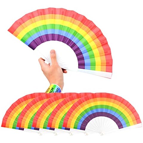 6Pcs Rainbow Fans Pride Fan Folding Held Fans, Rainbow Party Decoration Hand Folding Fans for Women/Men Cover