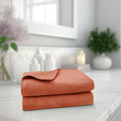 Image of Sassoon Venir Microfiber 2 Piece Hand Towels in 450 GSM (40x60cm, Rust Color) - Absorbent & Quick Dry Multipurpose Hand Towels