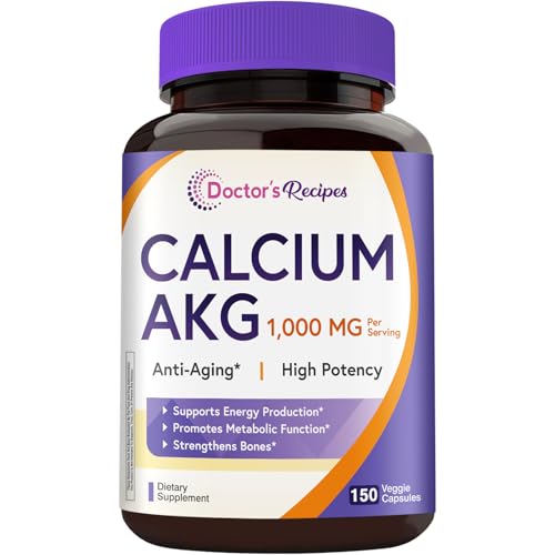 Doctors Recipes Calcium AKG Supplement 1000mg Calcium Supplement for Women & Men Alpha-ketoglutarate High Bioavailable for Healthy Aging Bone Health Vegan 150 Capsules