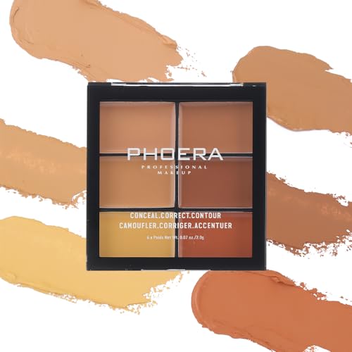 Phoera Cream Concealer Corrector Contour Palette, Medium to Full Coverage, Conceal Dark Circles, Blemishes, Moles, Tattoos, Acne Scars, Colour Correcting (DEEP, ONE SIZE)