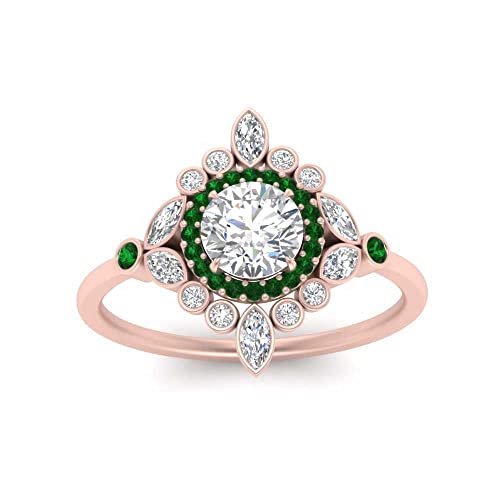 Image of 55Carat Choose Your Gemstone Round Halo Floral Engagement Ring Rose Gold Plated Round Shape Vintage Engagement Rings Everyday Jewelry Wedding Jewelry Handmade Gifts for Wife US Size 4 to 12