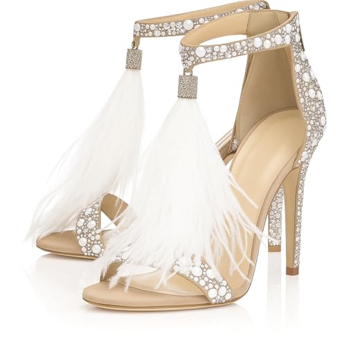 Women's Tassels Rhinestone Heeled Sandals Wedding Dress White Sandals Stiletto Heel Pearl - Main Image