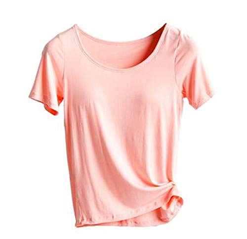 [Pink17°]レディース カップ付きTシャツ カットソー ブラトップ ゆったりサイズ 半袖 4色５サイズ yd05 (XL, ピンク)